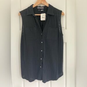 NWT black Sandra Ingrish sleeveless button up shirt